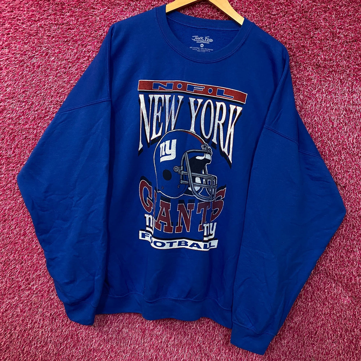 Junk Food Clothing New York Giants Helmet Logo Flea Market Crew Sweatshirt 2XL