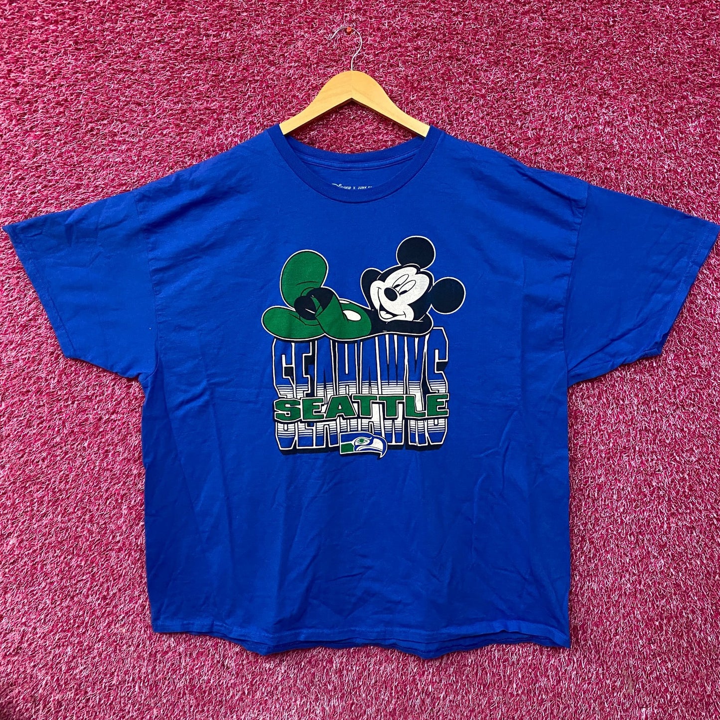 NFL X Junk Food Clothing Mickey Mouse Seattle Seahawks Blue Shirt 2XL