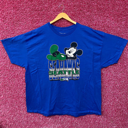 NFL X Junk Food Clothing Mickey Mouse Seattle Seahawks Blue Shirt 2XL