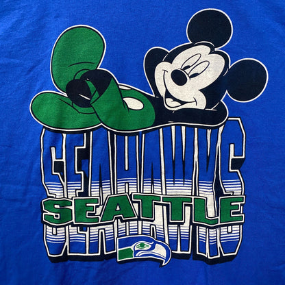 NFL X Junk Food Clothing Mickey Mouse Seattle Seahawks Blue Shirt 2XL