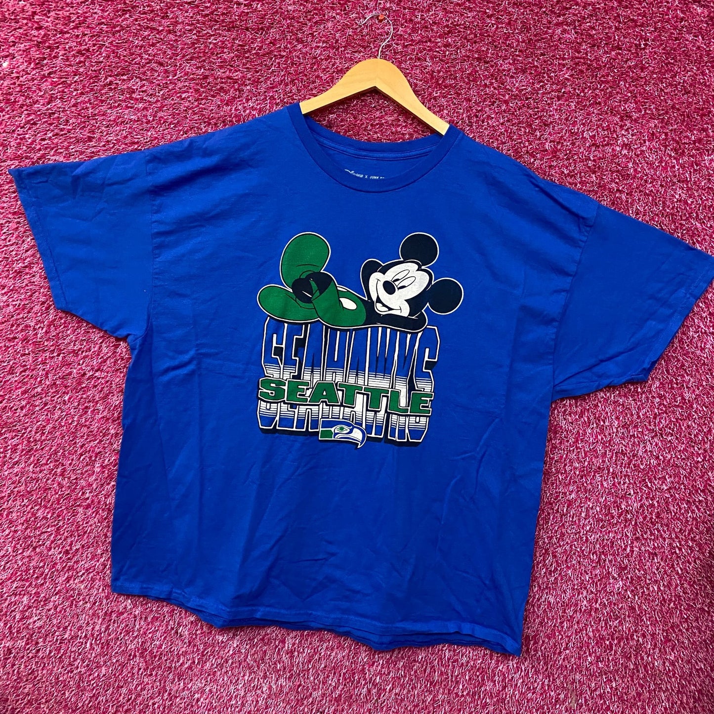 NFL X Junk Food Clothing Mickey Mouse Seattle Seahawks Blue Shirt 2XL