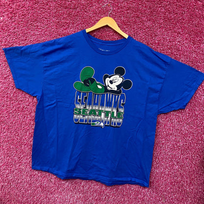 NFL X Junk Food Clothing Mickey Mouse Seattle Seahawks Blue Shirt 2XL