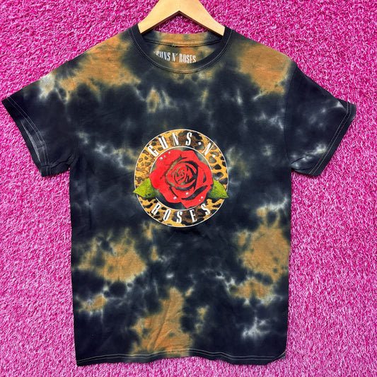 Guns N’ Roses Blossoming Rose Leopard Print Band Logo Heavy Metal Tie Dye S