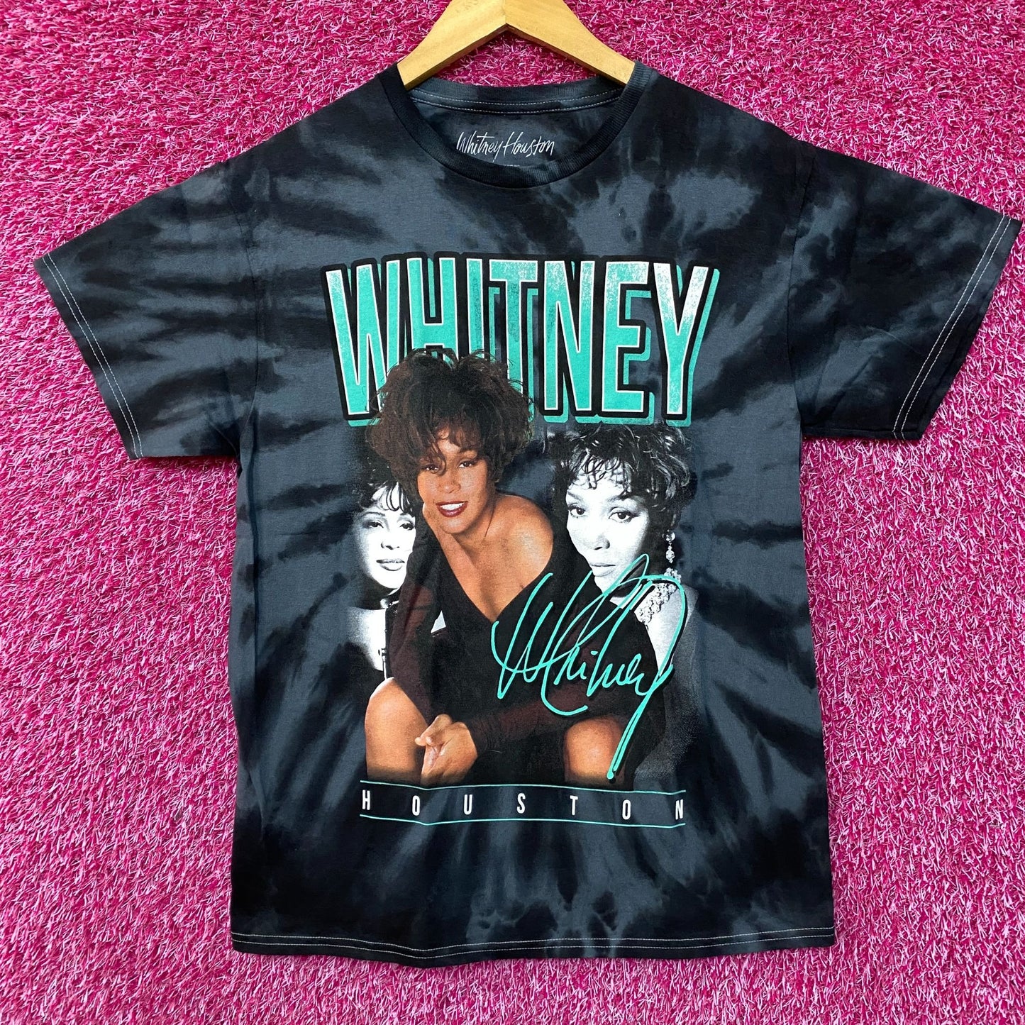 Whitney Houston Graphic Gray Tie Dye T-Shirt Small