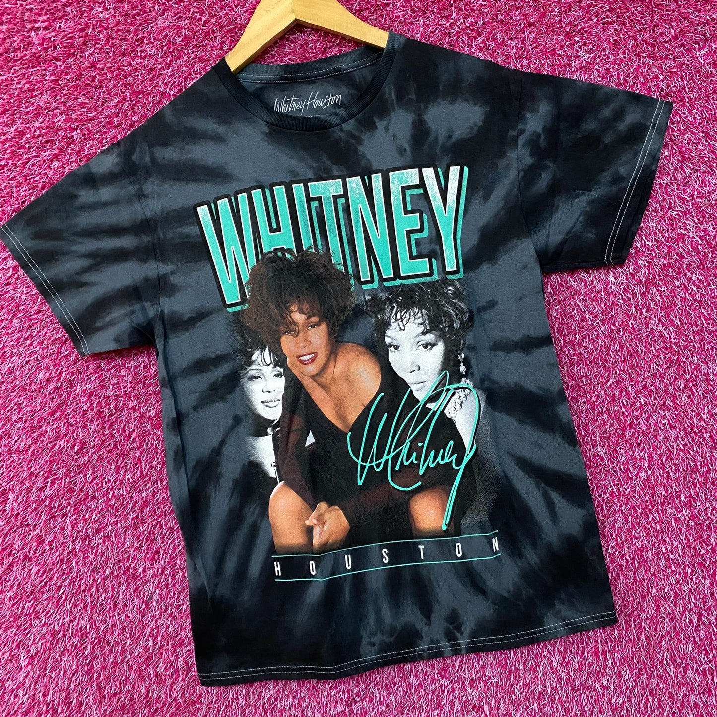 Whitney Houston Graphic Gray Tie Dye T-Shirt Small
