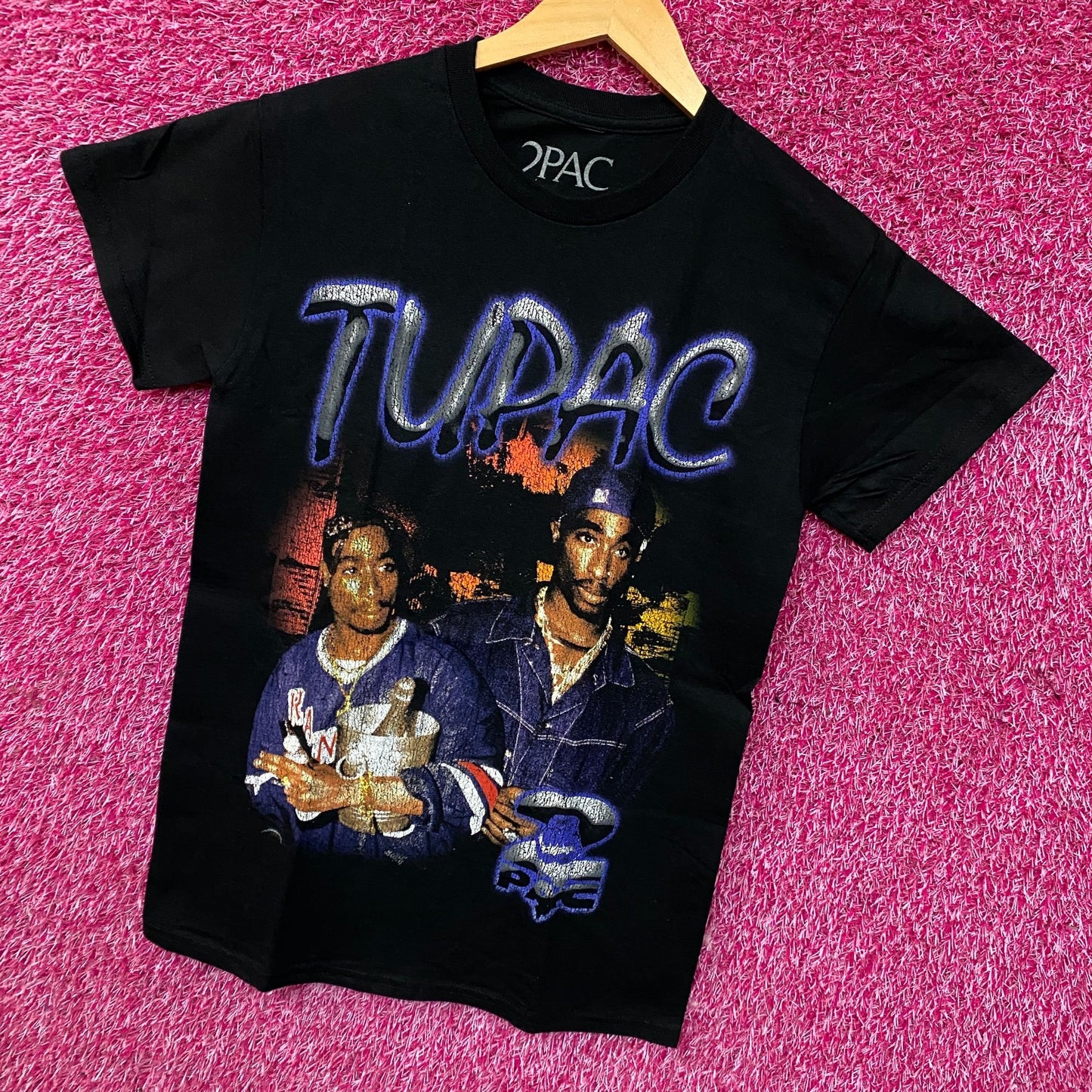 Tupac Portrait Collage Hip Hop Graphic T-Shirt Small