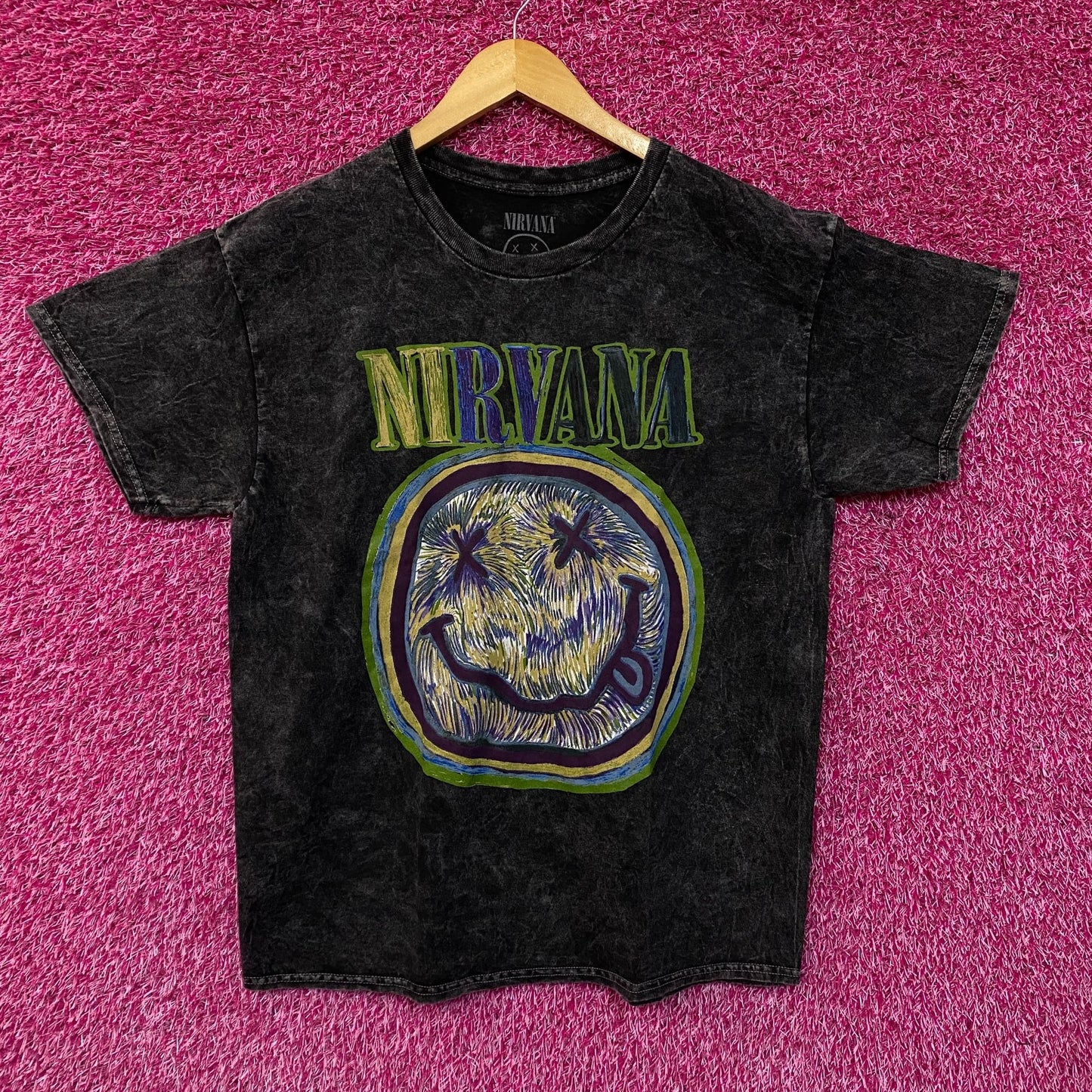 Nirvana Smiley Face Acid Wash Tshirt size large