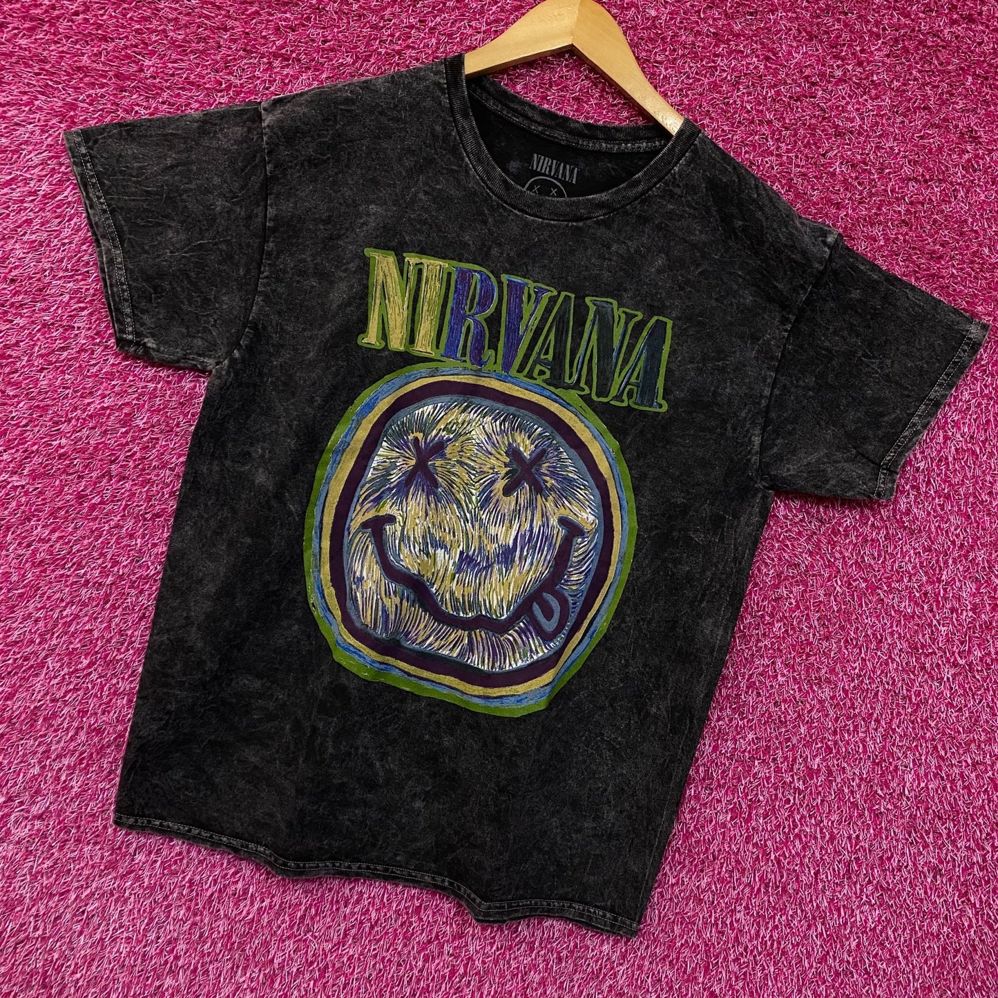 Nirvana Smiley Face Acid Wash Tshirt size large