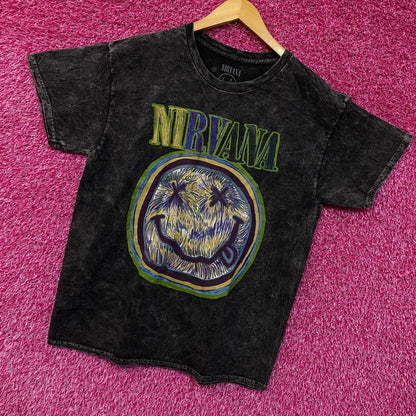 Nirvana Smiley Face Acid Wash Tshirt size large