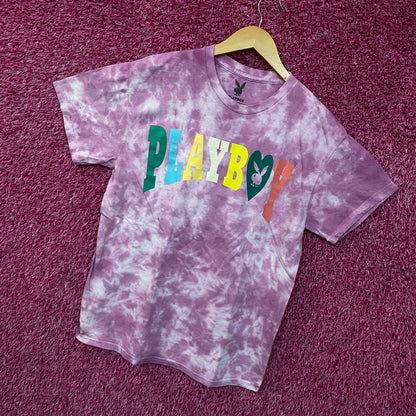 Playboy Colorful Arc Logo Tie-Dye Graphic T-Shirt Medium