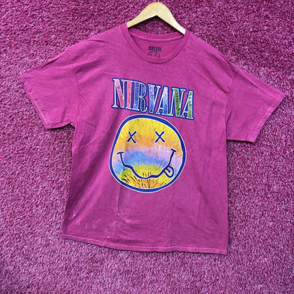 Nirvana Smiley Face Logo Pink T-Shirt XL