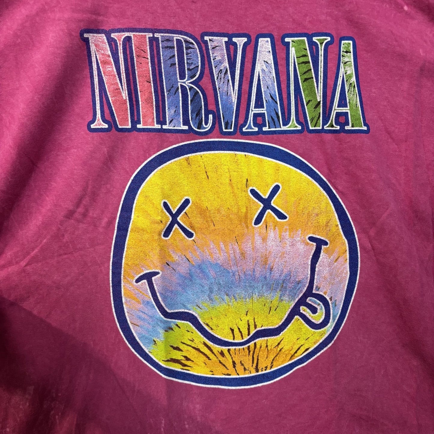Nirvana Smiley Face Logo Pink T-Shirt XL