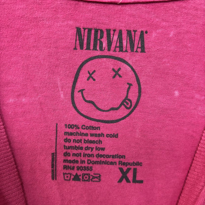 Nirvana Smiley Face Logo Pink T-Shirt XL