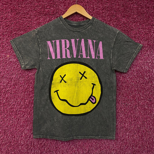 Nirvana Smiley Face Graphic Grunge T-Shirt Medium