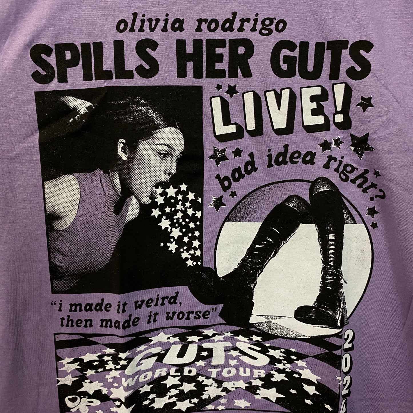 Olivia Rodrigo "Spills Her Guts LIVE!" Graphic T-shirt 2XL