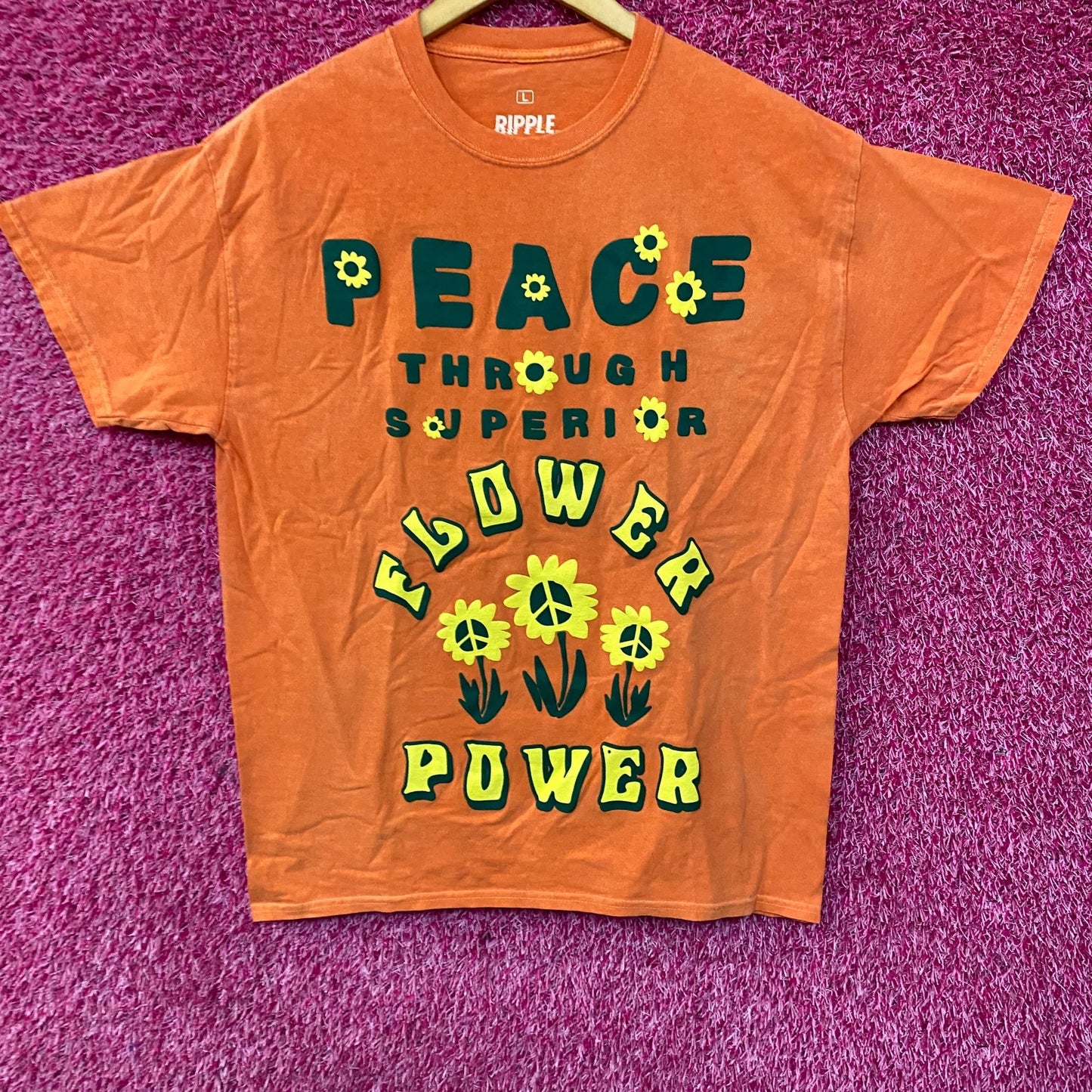 Flower Power Peace Through Superior Flower Tshirt size large