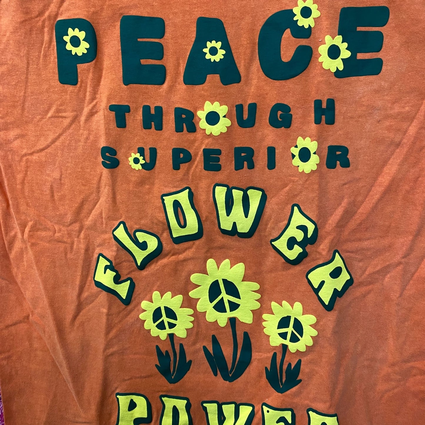 Flower Power Peace Through Superior Flower Tshirt size large
