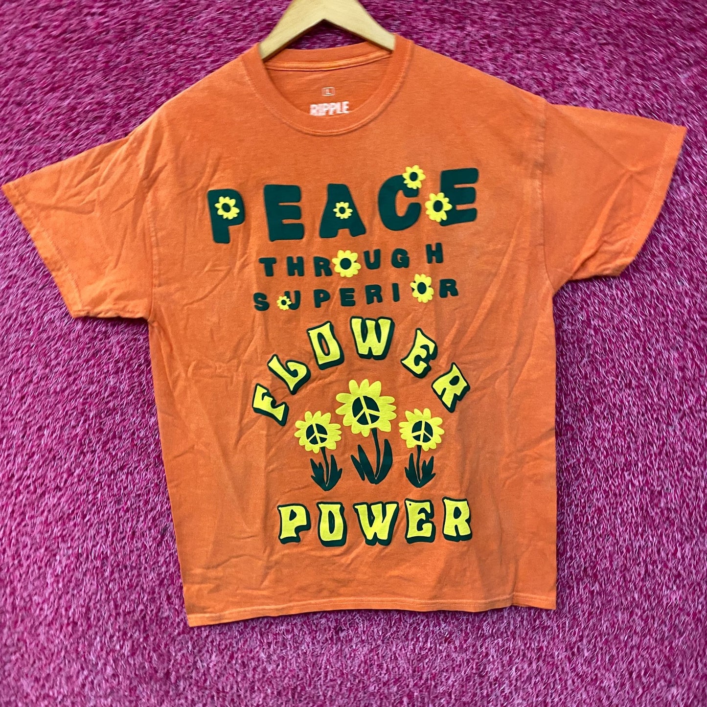 Flower Power Peace Through Superior Flower Tshirt size large
