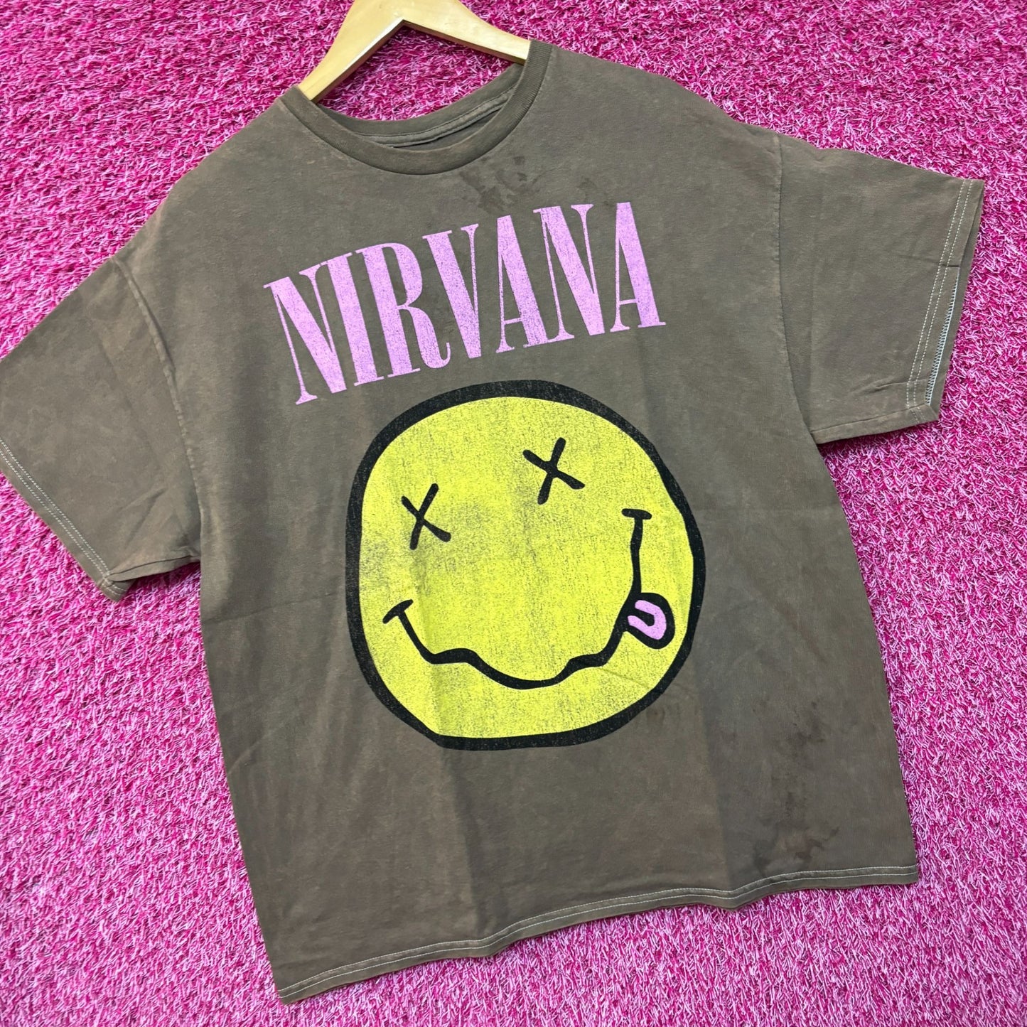Nirvana Never Mind mineral wash Smiley Face Tshirt size large