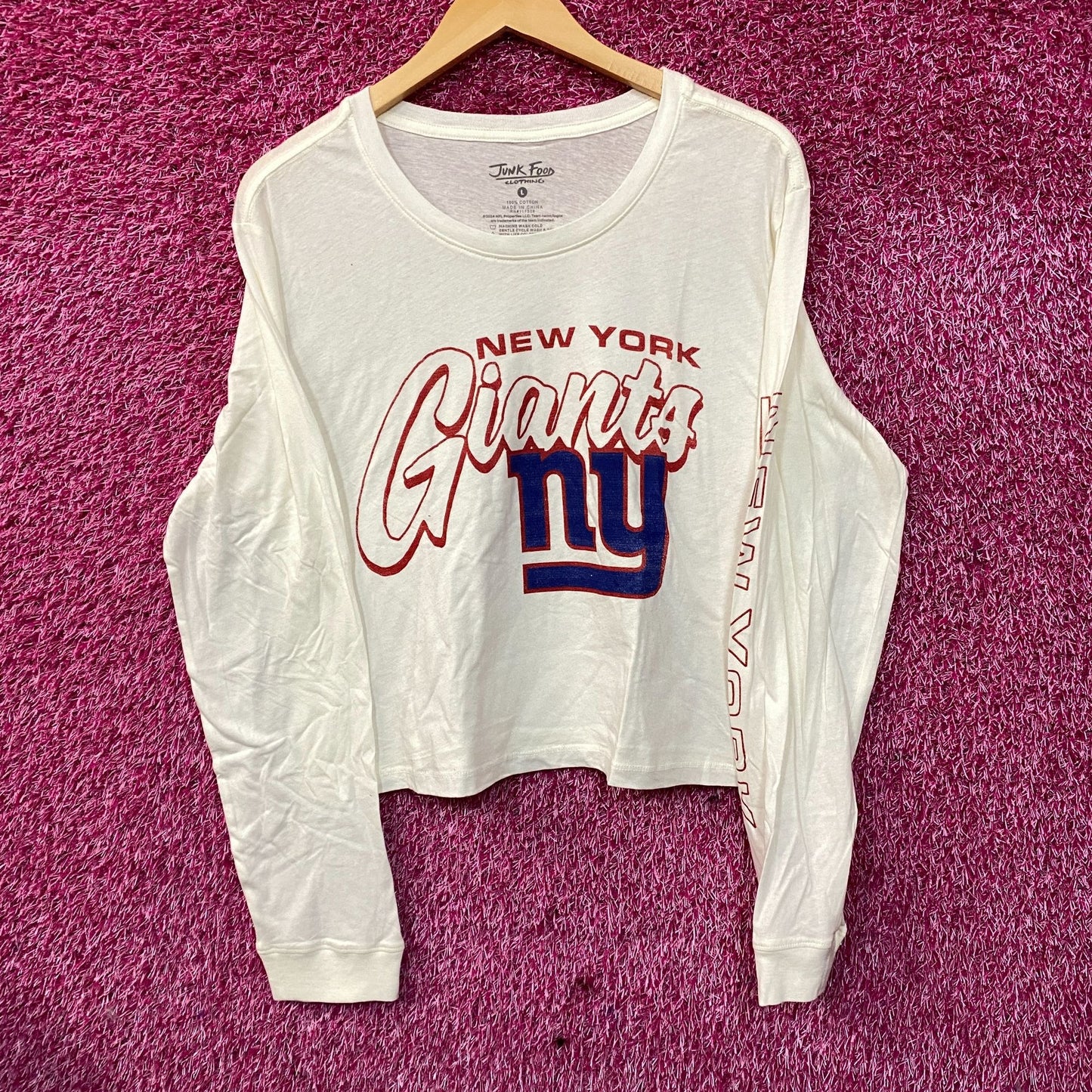 Junk Food Clothing New York Giants Touchdown Long Sleeve Crop Tee Large