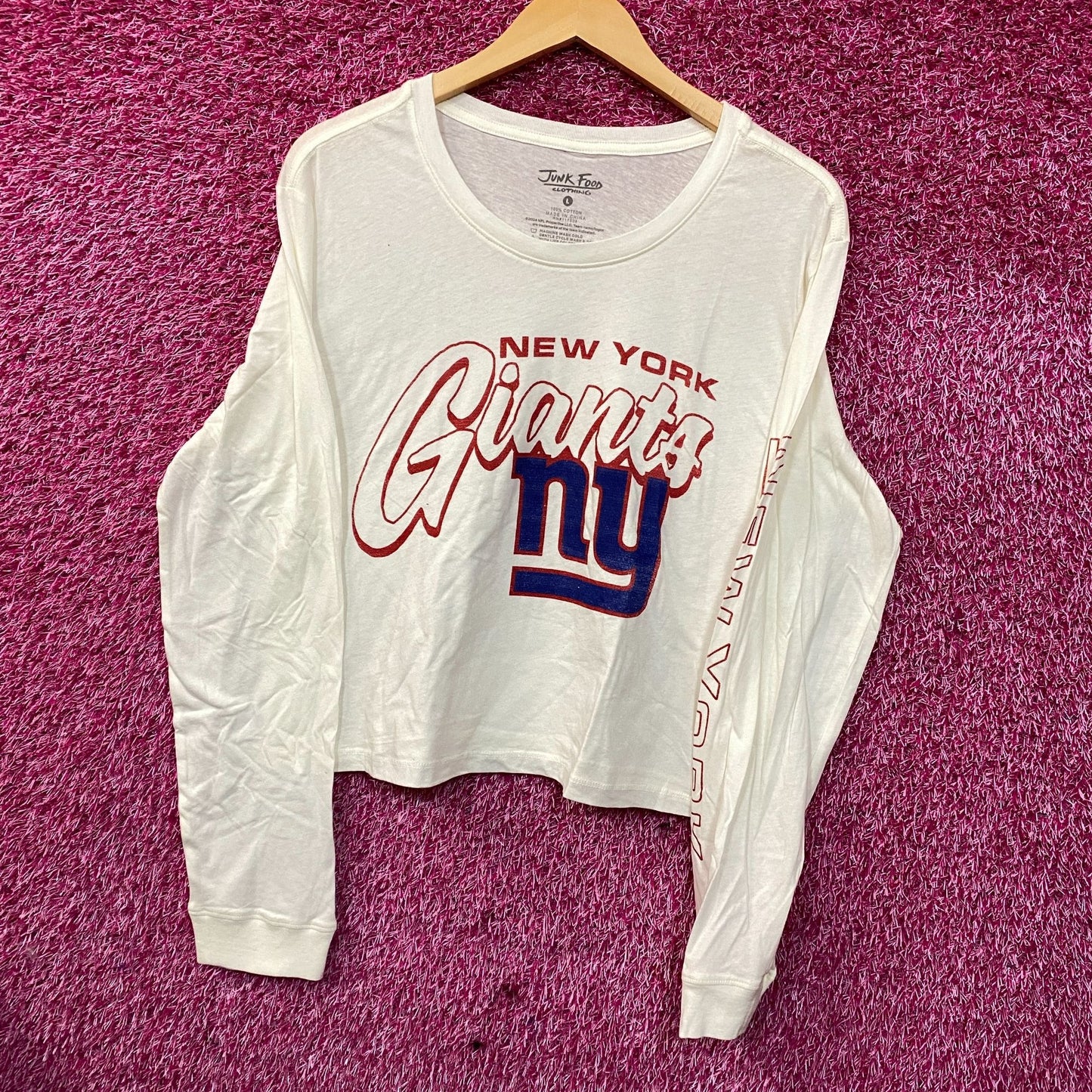 Junk Food Clothing New York Giants Touchdown Long Sleeve Crop Tee Large