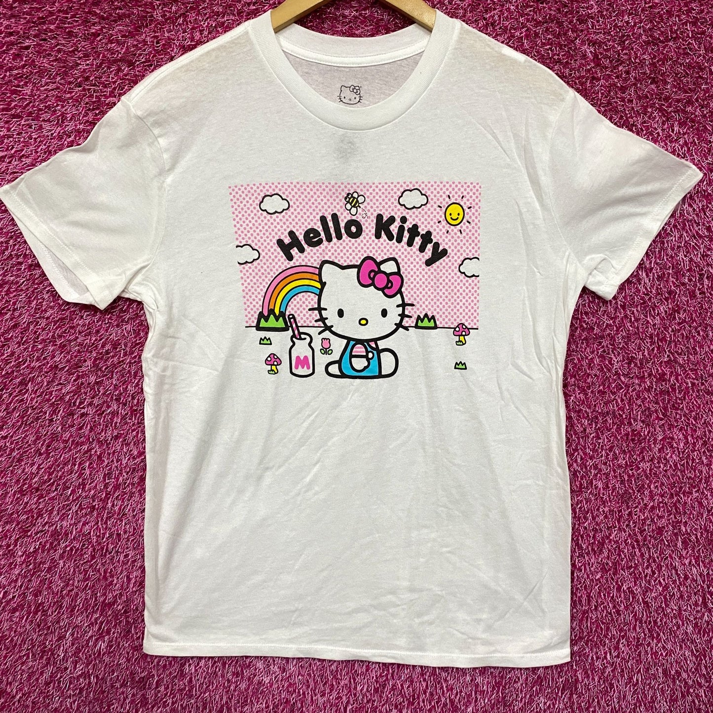 Sanrio Hello Kitty Milk Rainbow Field Kawaii T-Shirt Small