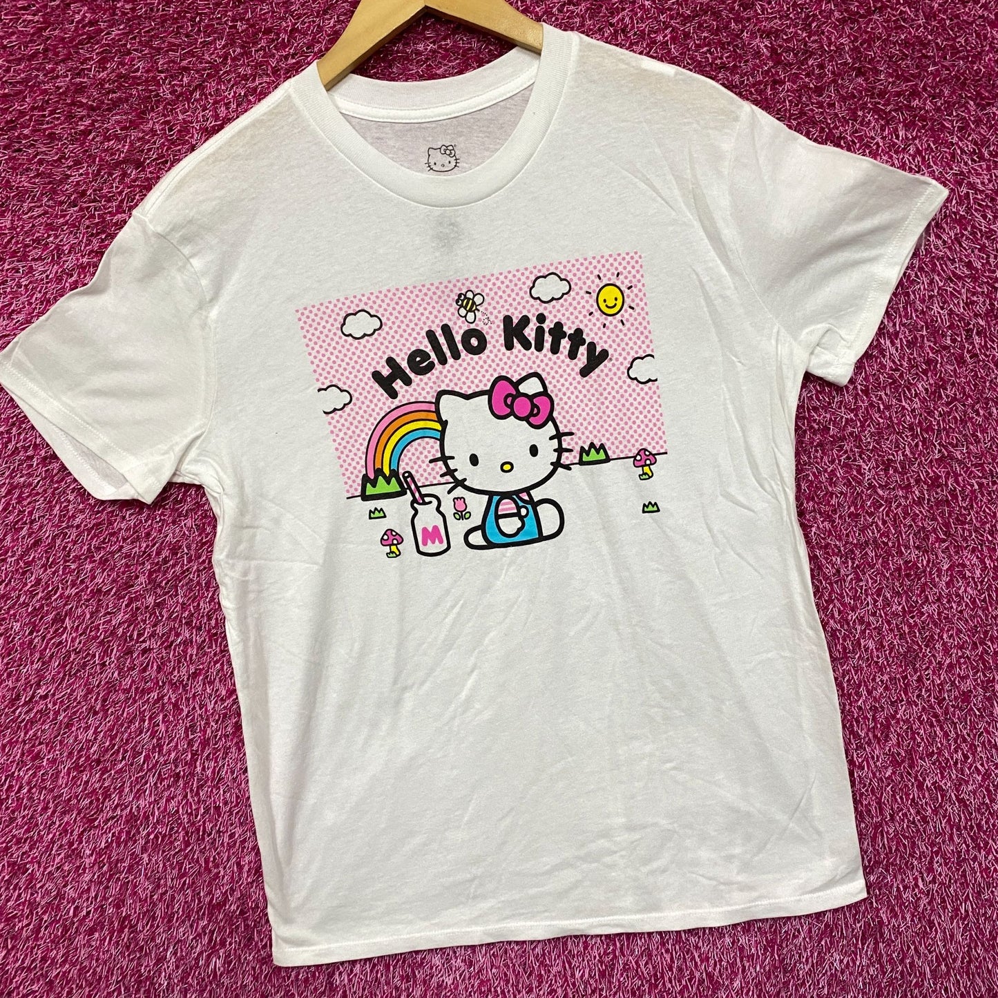 Sanrio Hello Kitty Milk Rainbow Field Kawaii T-Shirt Small