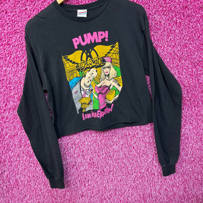Aerosmith Pump Love in an Elevator Glam Metal Long Sleeve Crop Top S