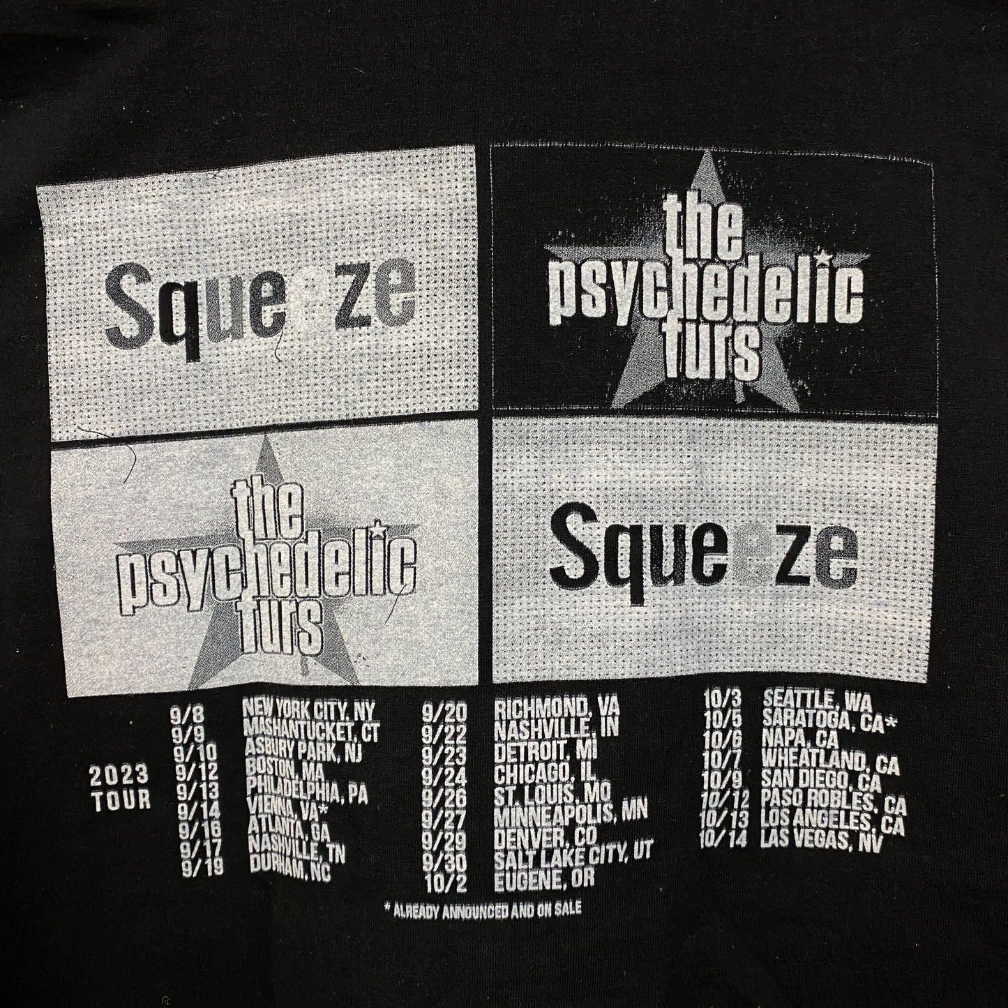 Psychedelic Furs and Squeeze Rock Tour Tshirt size Small