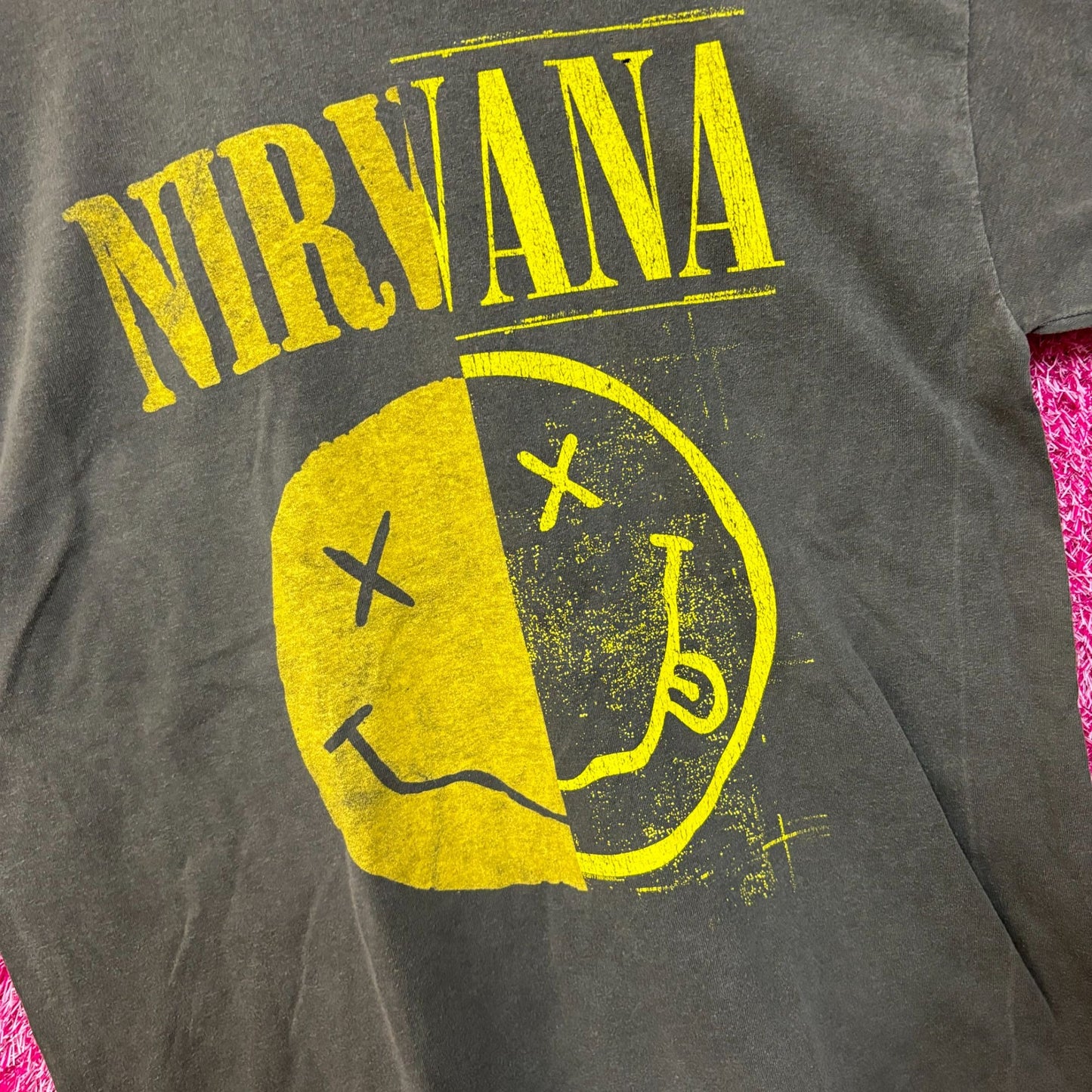 Nirvana Nevermind Split Face Dead Eye Smiley Grunge Tee XL