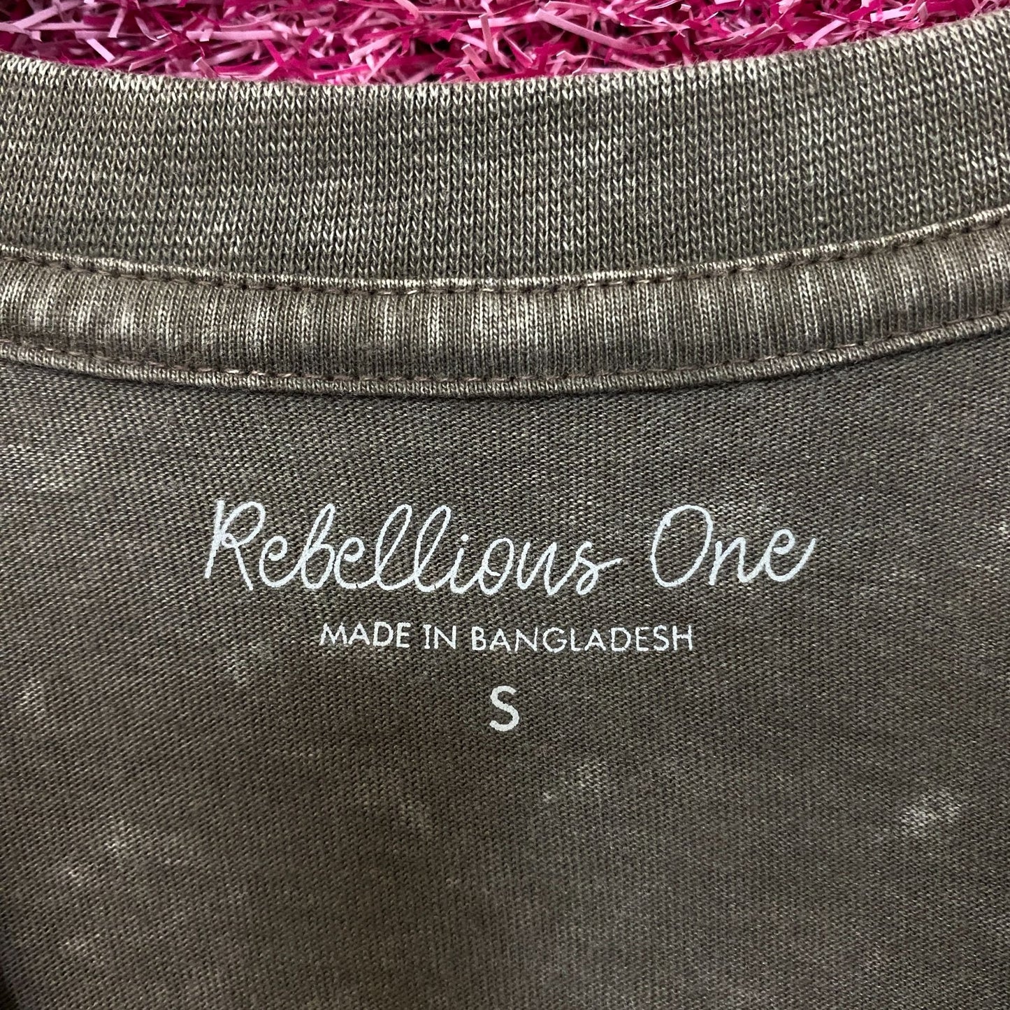 Rebellious One Grey Pink Camo Varsity Number 10 Mineral Wash Crop T-Shirt Small