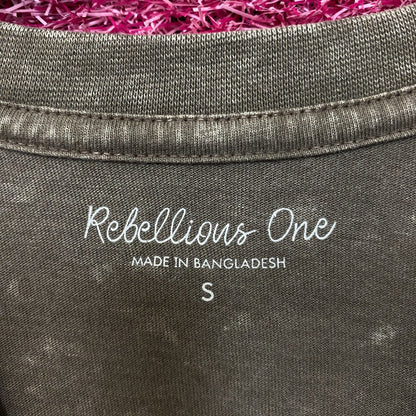 Rebellious One Grey Pink Camo Varsity Number 10 Mineral Wash Crop T-Shirt Small