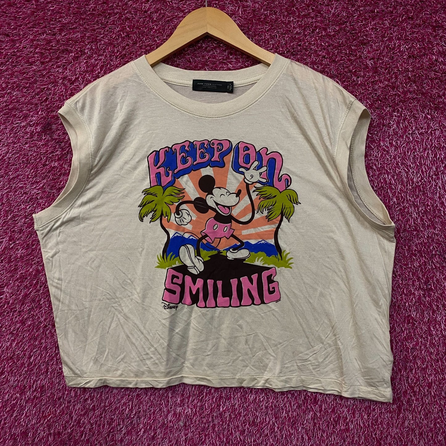 Junk Food Clothing Mickey Mouse Keep On Smiling Graphic Crop Tank 2XL