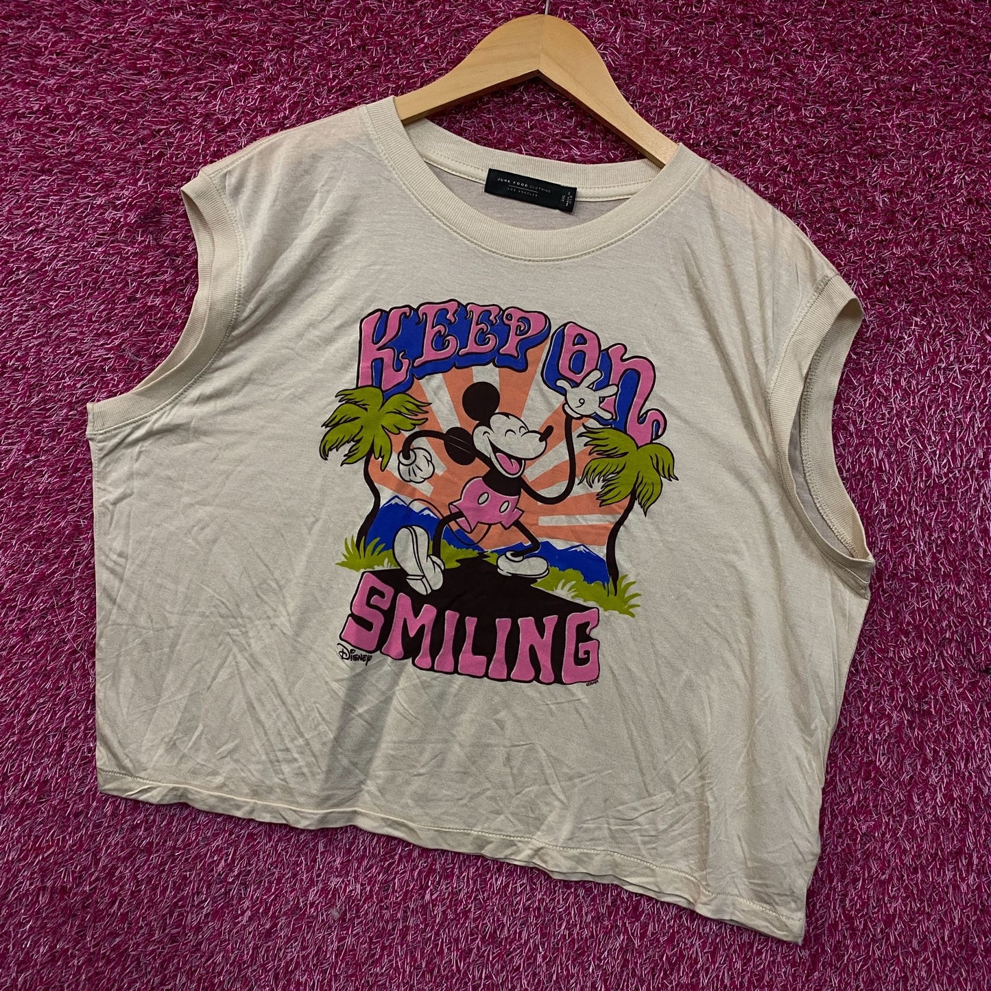 Junk Food Clothing Mickey Mouse Keep On Smiling Graphic Crop Tank 2XL