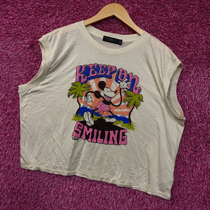 Junk Food Clothing Mickey Mouse Keep On Smiling Graphic Crop Tank 2XL