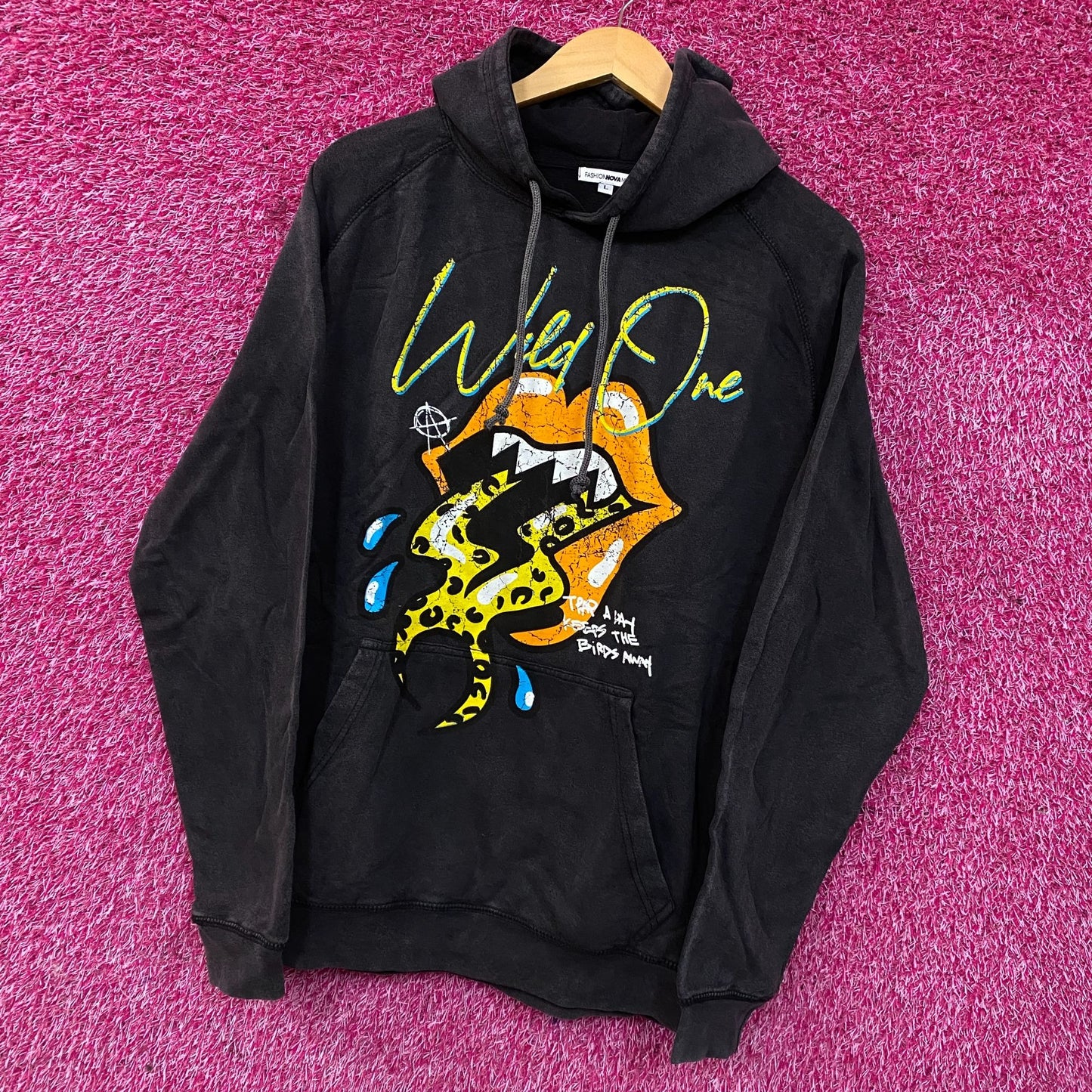 Fashion Nova Wild One Vintage Style Wash Graphic Hoodie Large