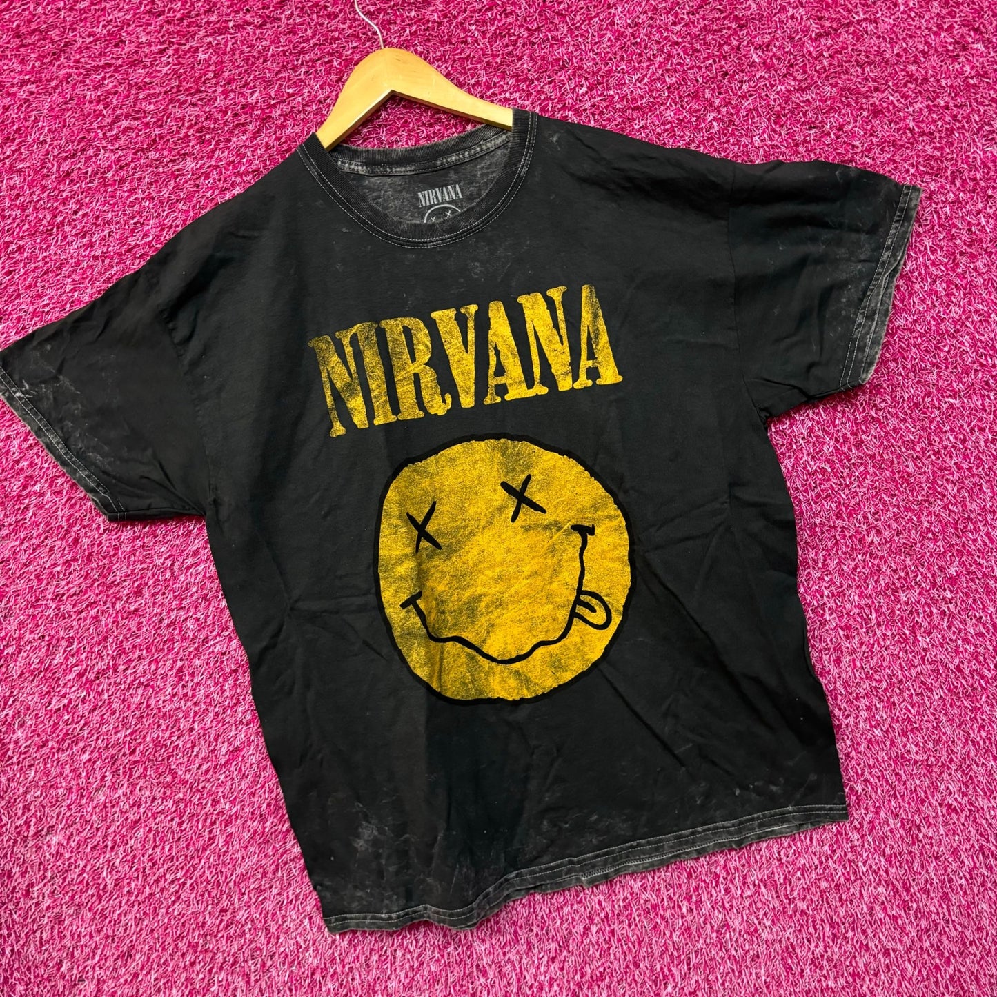 Nirvana Nevermind Dead Eye Smiley Grunge Acid Wash Tee XL