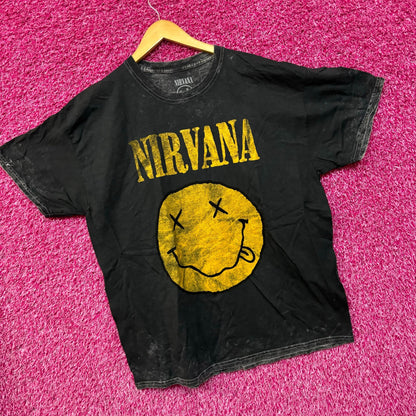 Nirvana Nevermind Dead Eye Smiley Grunge Acid Wash Tee XL