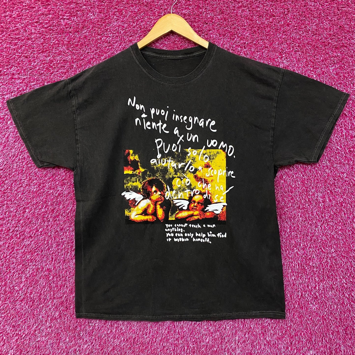 Angel Cherubs Painting Mineral Wash T-Shirt XL