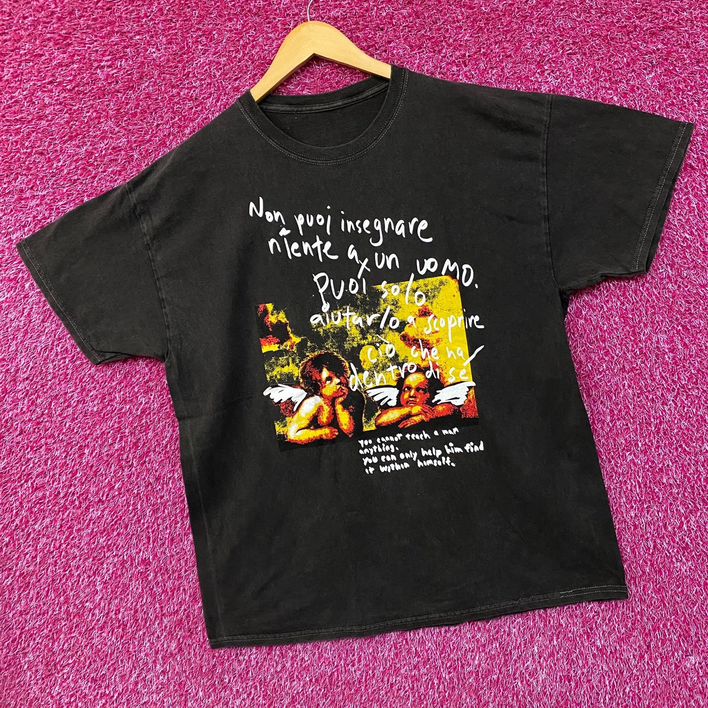 Angel Cherubs Painting Mineral Wash T-Shirt XL