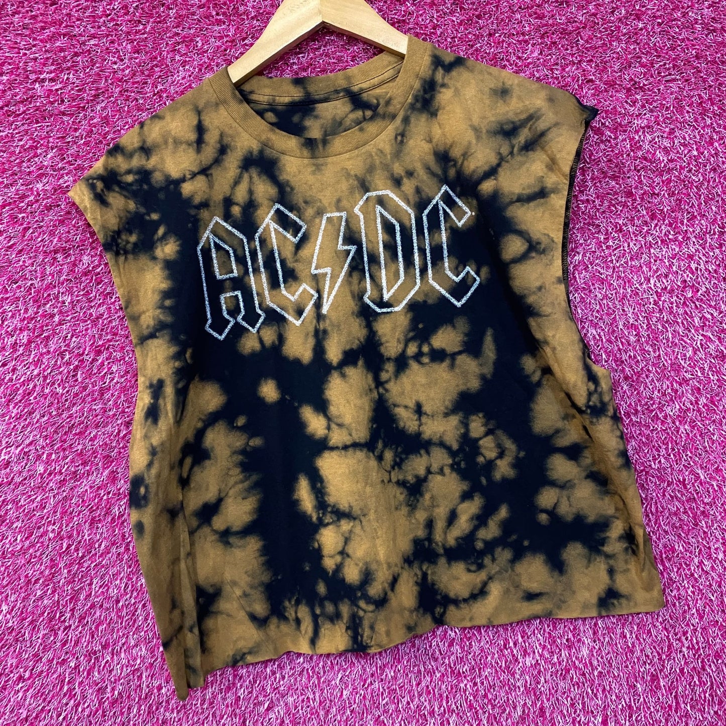 AC/DC Tie Dye Rock Band Sleeveless Croptop Large