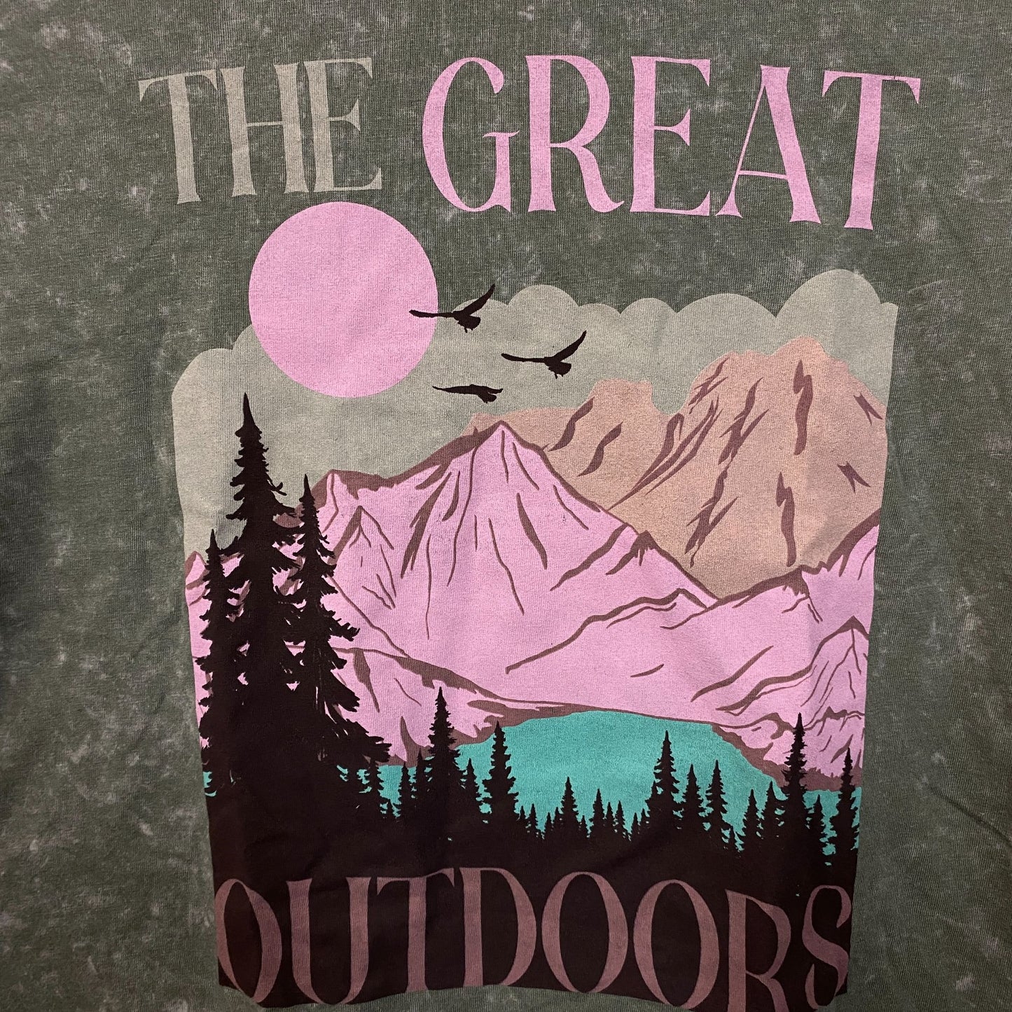 Rebellious One "The Great Outdoors" Mineral-Wash Cropped Graphic T-Shirt Medium