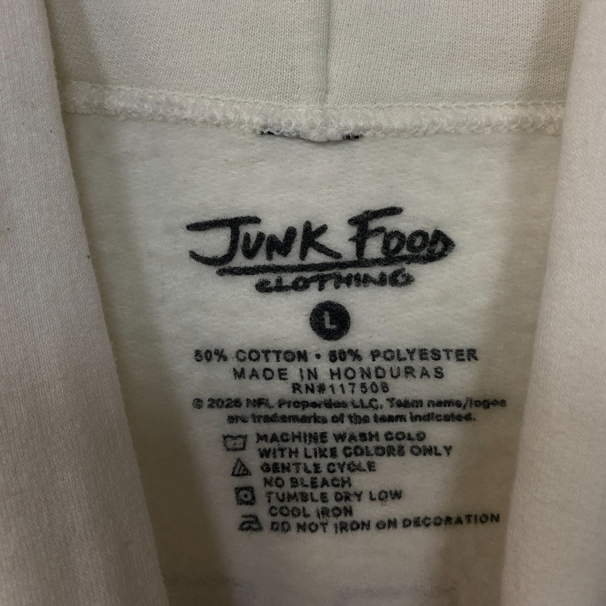 Junk Food Clothing Dallas Cowboys  WHite Hoodie size Large