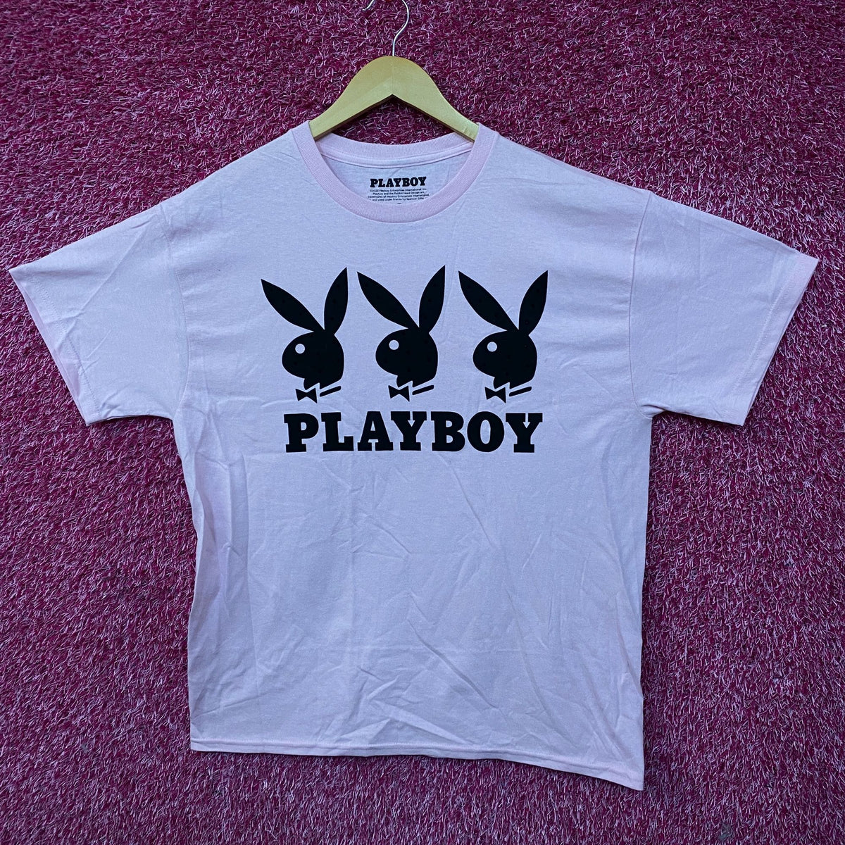 Playboy Triple Bunny Logo Rhinestone Graphic T-Shirt Large