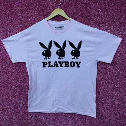 Playboy Triple Bunny Logo Rhinestone Graphic T-Shirt Large