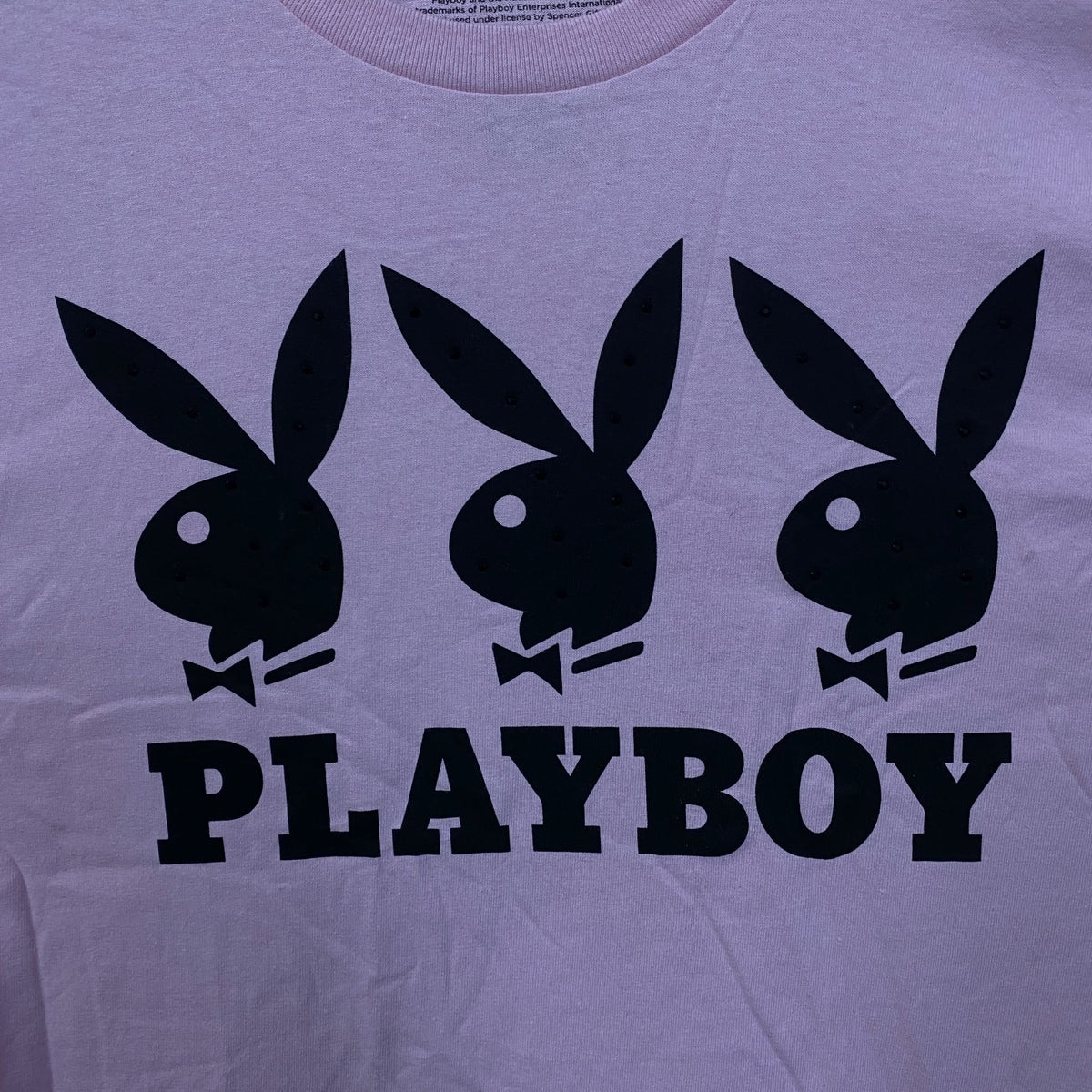 Playboy Triple Bunny Logo Rhinestone Graphic T-Shirt Large