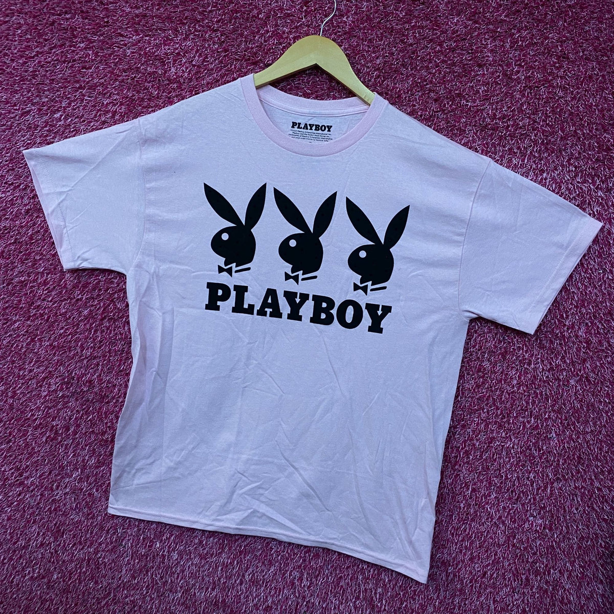 Playboy Triple Bunny Logo Rhinestone Graphic T-Shirt Large