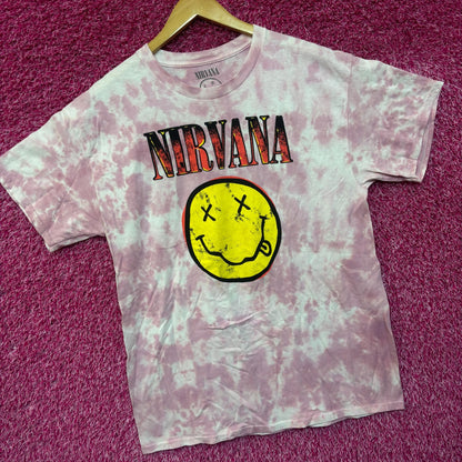 Nirvana Never Mind Smiley Face Pink Tie Dye Tshirt Size Large