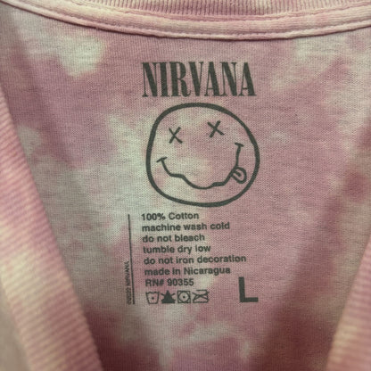 Nirvana Never Mind Smiley Face Pink Tie Dye Tshirt Size Large