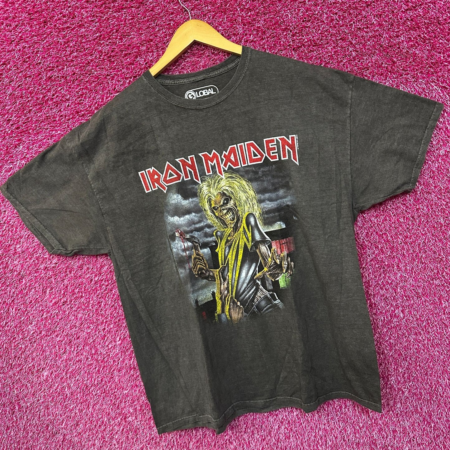 Iron Maiden Killers Gray Mineral wash oversized tee Large